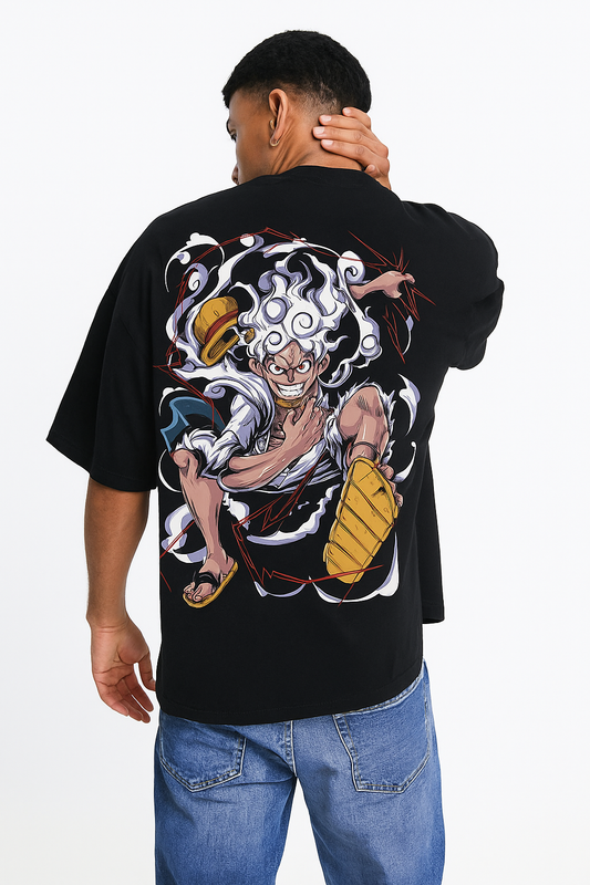 One Piece Jolly Roger Chest Print Oversized T-Shirt – Black