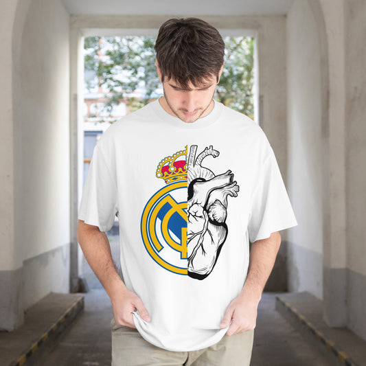 White Hala Madrid – Oversized Unisex Football-Inspired T-Shirt